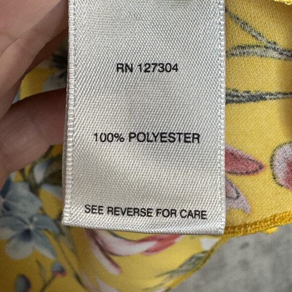 John Mark Blouse Womens Large Yellow Floral Ruffle Bell Sleeve Hi-Low V-Neck - Picture 5 of 10